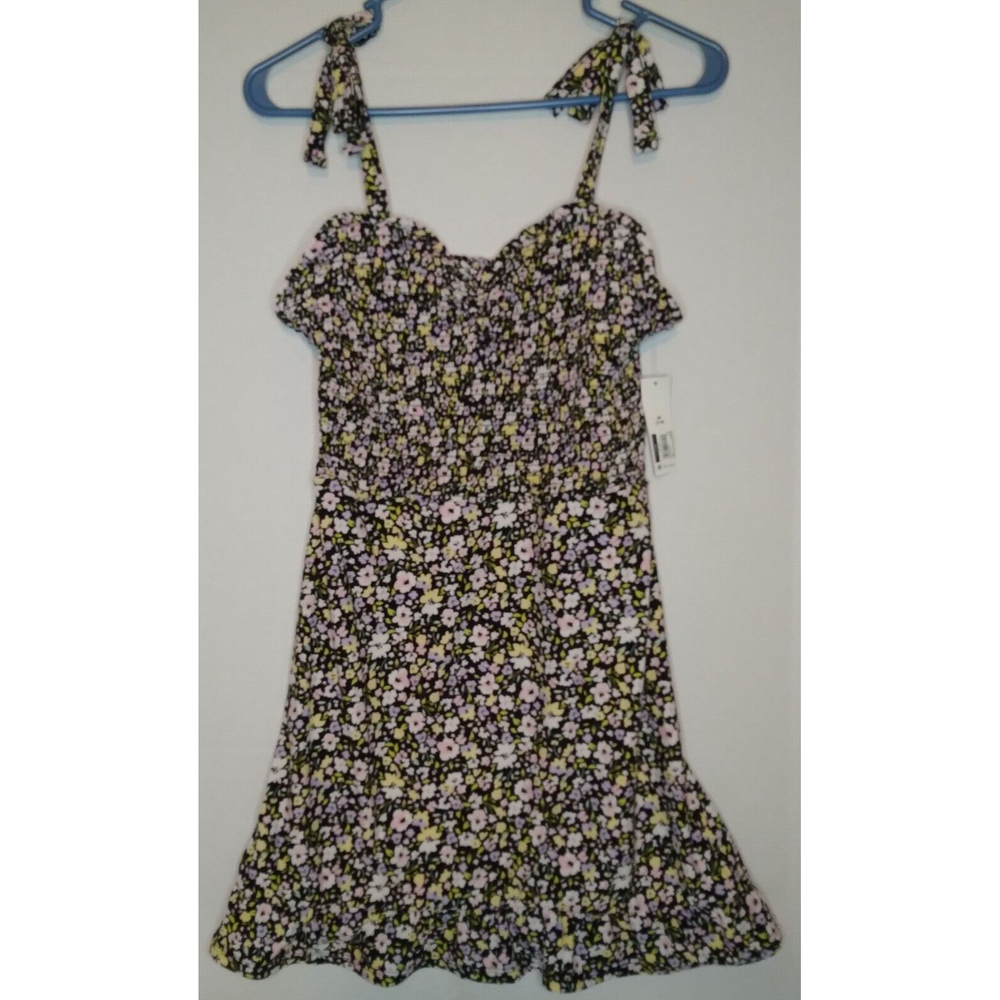 No Boundaries Floral Women's Dress M (7-9) Smocked Bodycon Black, Pink & Yellow